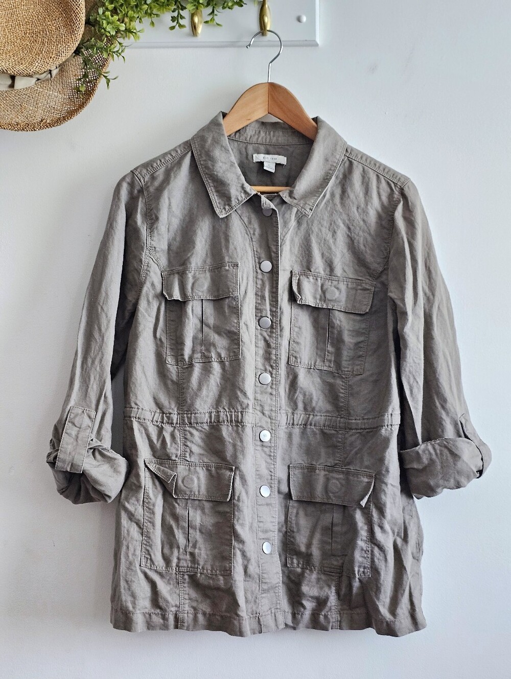 EST. 1946 Linen Cotton Utility Safari Jacket Gray Taupe Size L